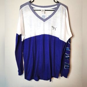 PINK Victoria's Secret Long Sleeve Bling Top,  Blue & White, Women's Small